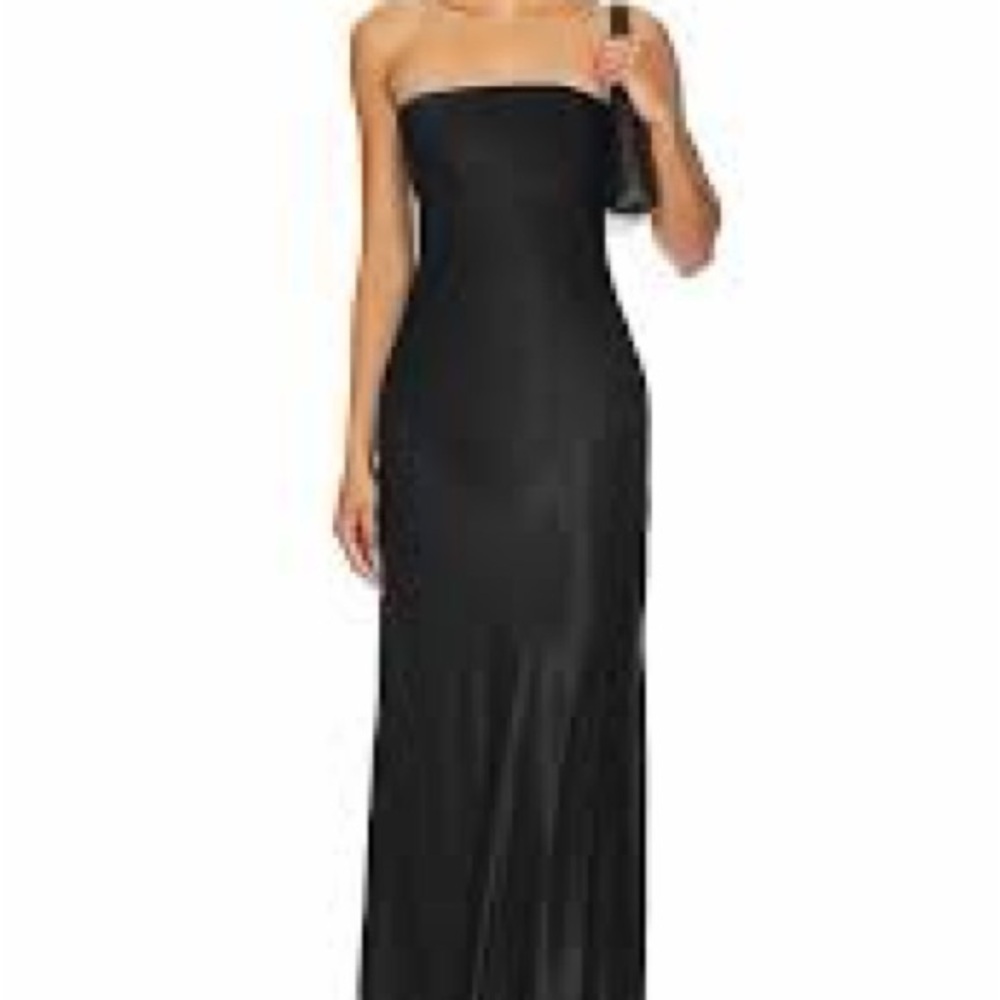 Enza Costa Black Strapless Satin Column Gown
